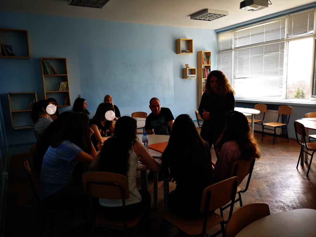 Volunteers discuss career paths with students