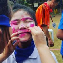 Blind Folded Face Painting on Sports Day