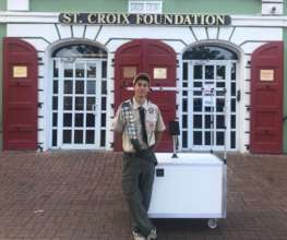 A young inventor with his solar charging station!