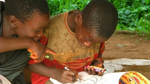 Kids learning from their new books