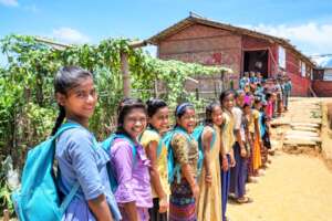 Girls on their way to a learning center