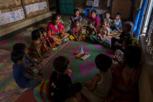 Children in a Rohingya refugee settlement