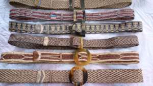 Card woven belts with silk trim