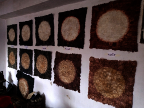 Shibori moons show five plant dye colors