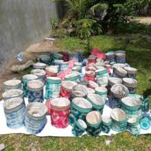 Silk baskets decorated with raffia cardweaving