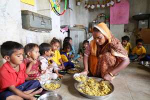 Hot cooked nutritious meal served