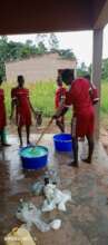 Students being trained on liquid soap making