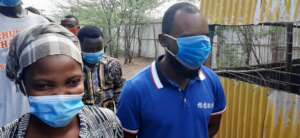 Participant blindfold during trust walk exercise
