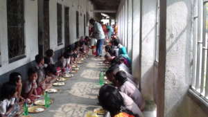 Students are taking meal during Sports programme