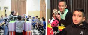 Puppets talk with the trauma specialist at SCC