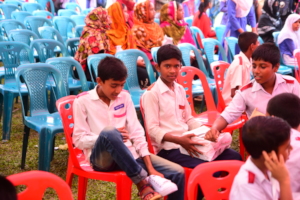 Students trying out their new shoes