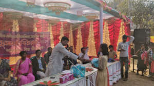 A student receiving award (Annual Sports day)