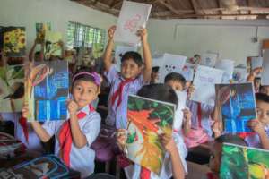 Students with their recycled copies.
