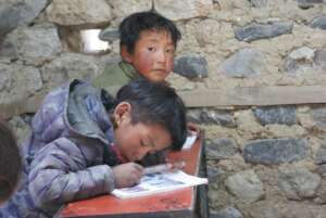 Students completing workbooks