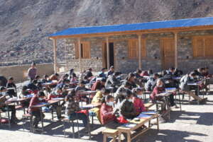 Classroom moved into the courtyard on summer day
