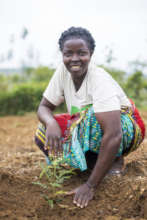 Community member with young tree