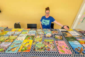 Book table at the St. Martin Book Fair