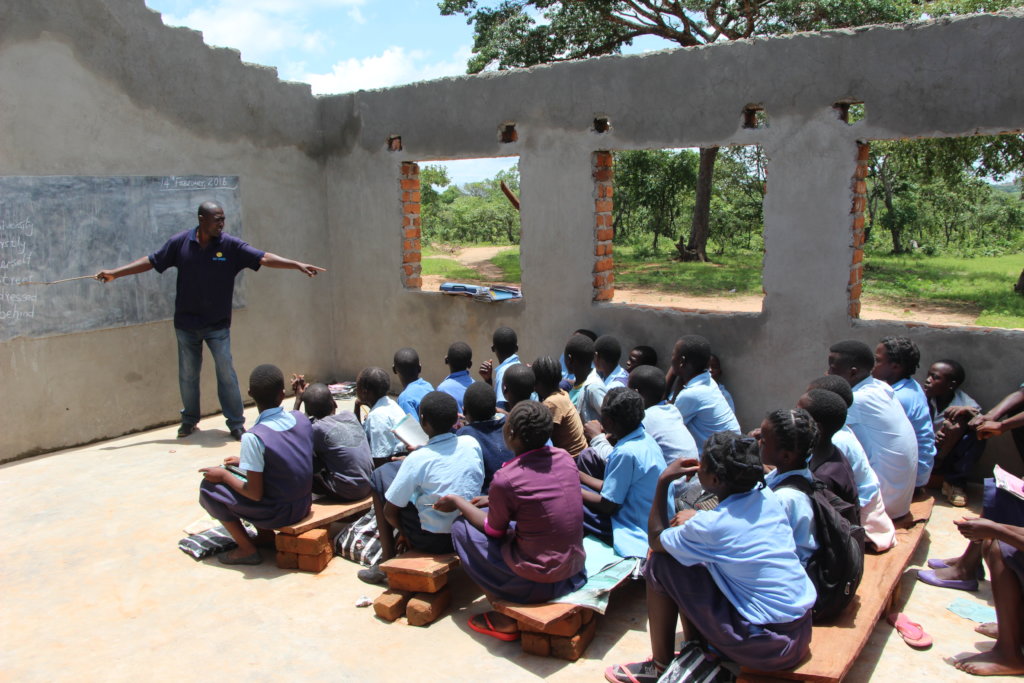 Class in the unfinished building