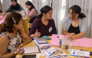 Fellows actively collaborating during sessions