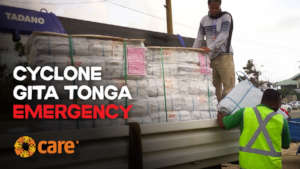 CARE tarpaulins will provide emergency shelter.
