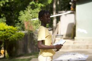 A Girls Club member making a presentation.