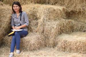 Su Myat visiting a farming village