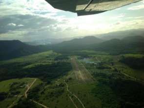 Flying over remote Guyana airstrip