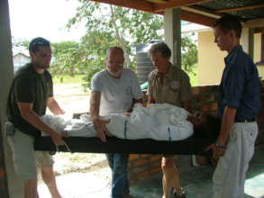 A villager being unloaded from the air ambulance.
