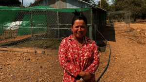 Sarer with her large chicken coop