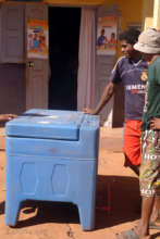 Delivering the refrigerator to the Health Canter