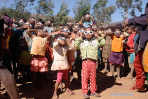 Kids were happy to see Santa bring special glasses