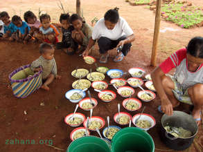Soup bowls all lined up for lunch