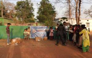 Children in Badrehal receiving Education Packs