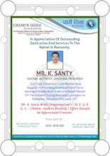 Award given to HEARDS Secretary Mr. K Santy