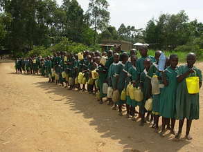 Students line up to trek for water
