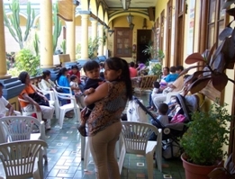 Mother and child in the clinic plaza