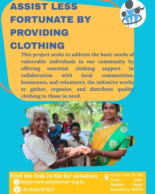 Assist less fortunate by providing clothing