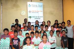 Distribution of school supplies to the children