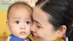Mom and son share a moment.