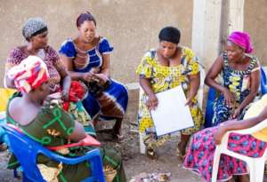 Self-help group meeting in the new building.