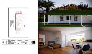 Architectural rendering of model apartment