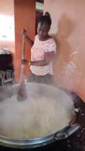 Cooking rice for hundreds of children