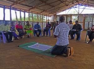 Peter leading workshop at Kakuma Friends Church