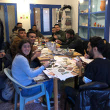 Teaching a collage art workshop at The Hub
