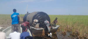 Moving a 5,000-liter water tank.