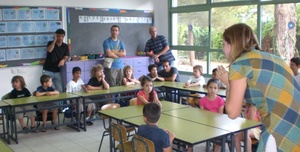 First day at school in the classroom
