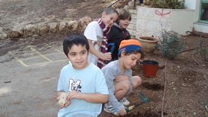Planting season flowers in the school yard