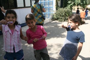 Children received toothbrushes