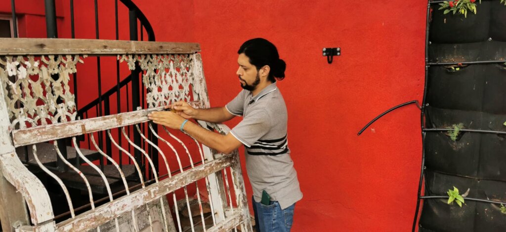 Diego prepping our window for installation