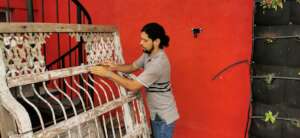 Diego prepping our window for installation